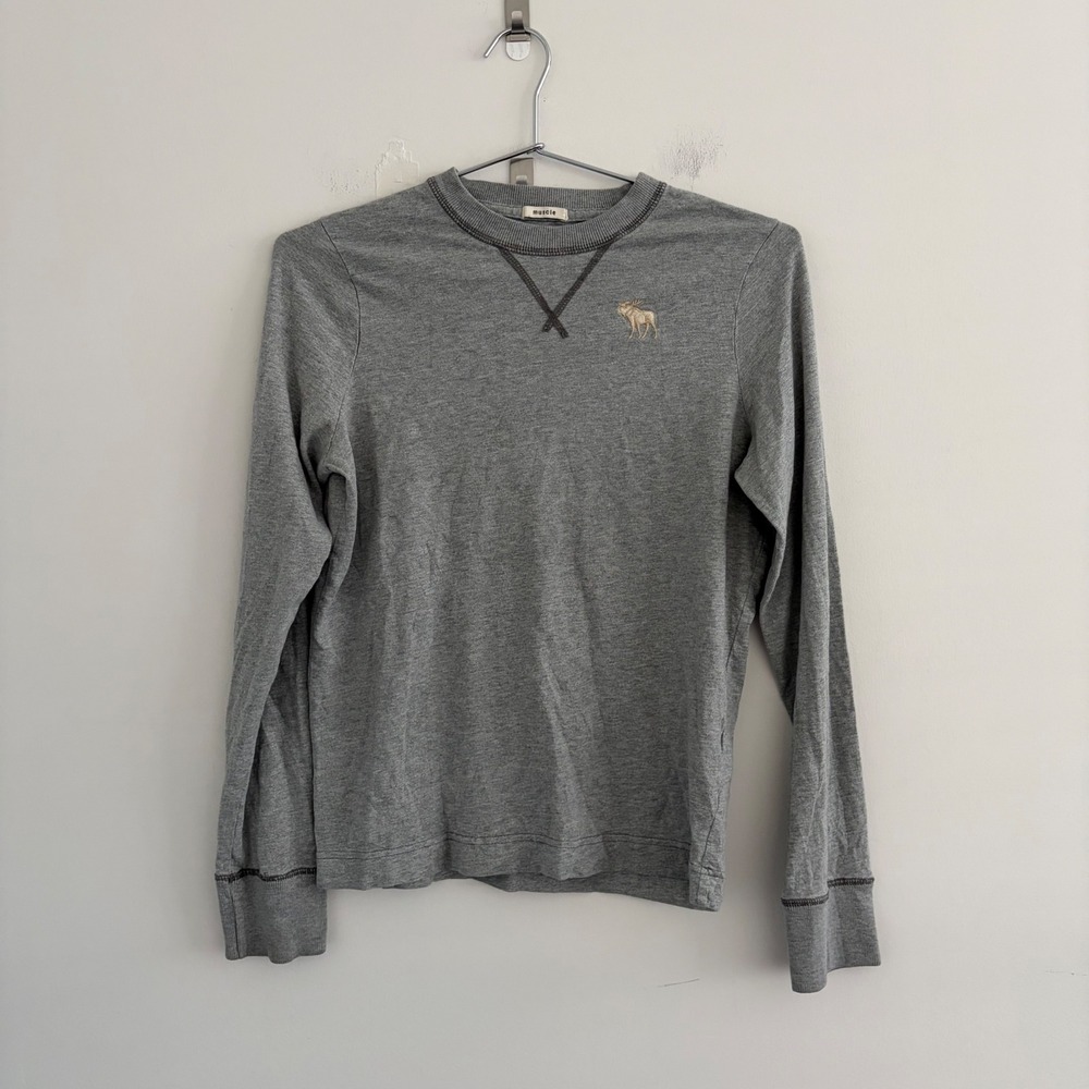Abercrombie Muscle Long Sleeve T Shirt Grey Moose Logo Large